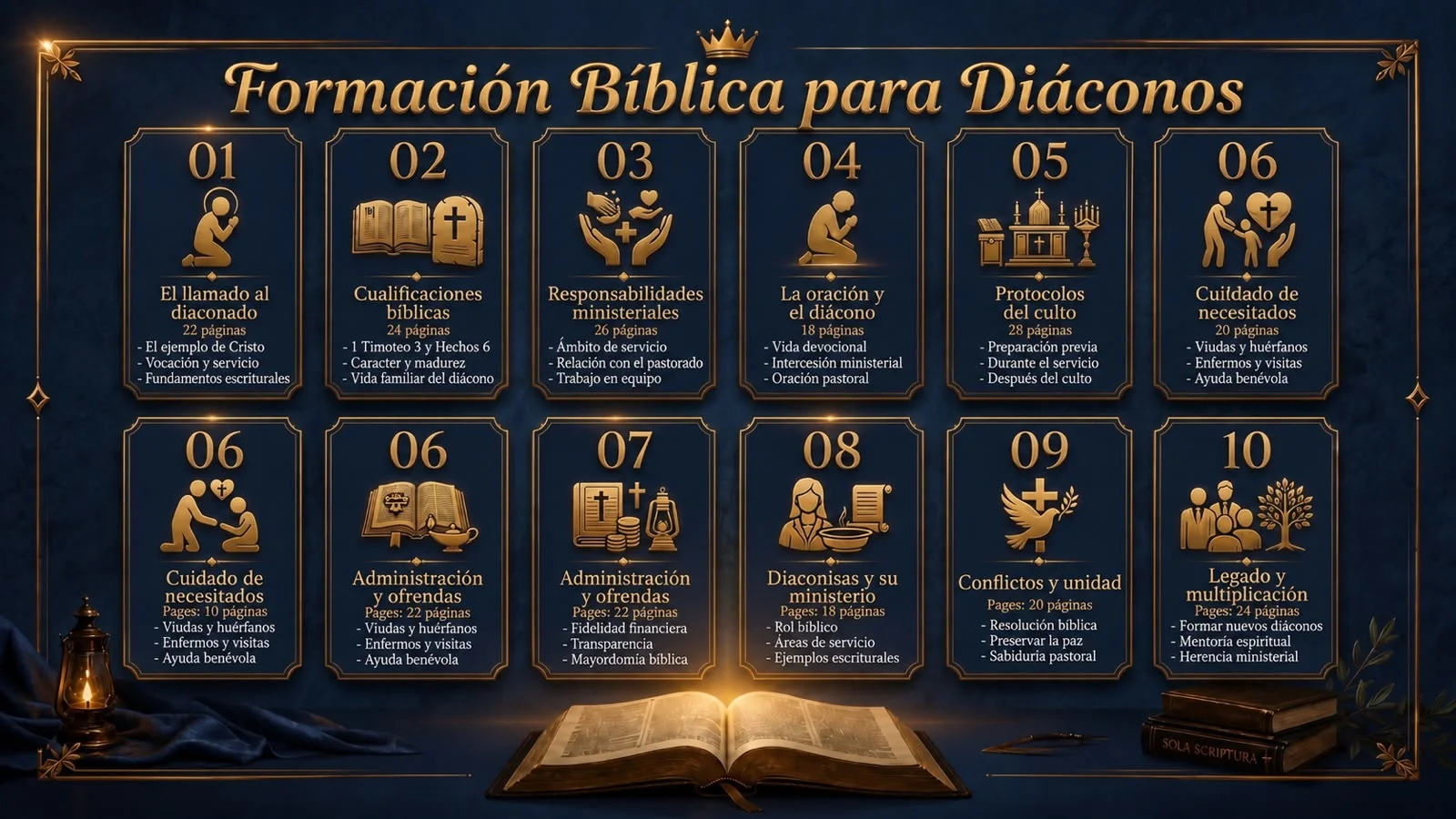 Mapa visual de los 10 módulos de la Formación Bíblica para Diáconos